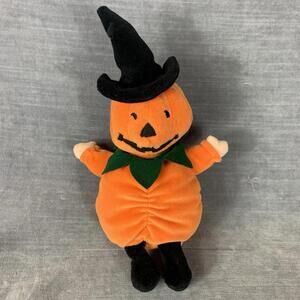 Vintage Sears Halloween Pumpkin Plush Witch Hat Jack O Lantern Decor 10”
